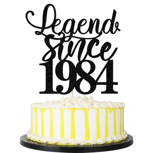 PALASASA Tortenaufsatz mit Glitzer, Motiv: Legende seit 1984, 40. Geburtstag, Happy Birthday, für Männer und Frauen, Cheer 40 Jahre, handgefertigte Kuchendekoration (1984) von palasasa