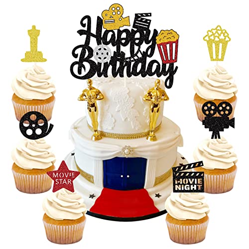 25 Stück Film-Thema Tortendeko Movie Theater Cupcake Toppers Movie Night Kuchen Dekorationen für Kamera Popcorn Theater Film Thema Hollywood Film Party Kuchen Dekorationen Zubehör von palasasa