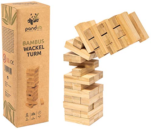 pandoo Wackelturm aus Bambus | Geschicklichkeitspiel, Familienspiel, Gesellschaftsspiel für Erwachsene und Kinder | Plastikfrei | Holz-Spiel | Super als Geschenk geeignet von pandoo