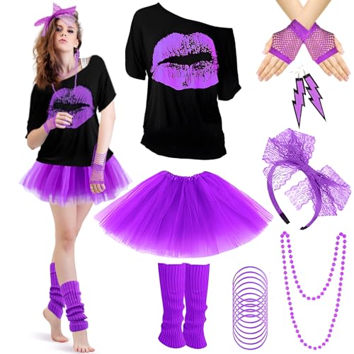 panemy 80er 90er Jahre Outfit Damen Set, 80er Jahre Party Kleidung – T-Shirt, Tutu, Stirnband, Ohrringe, Netzhandschuhe, Beinschoner, Halskette, Party-Outfits für Karnevalsmaskerade panemy 80er 90er Jahre Outfit Damen Set, 80er Jahre Party Kleidung – T-Shirt, Tutu, Stirnband, Ohrringe, Netzhandschuhe, Beinschoner, Halskette, Party-Outfits für Karnevalsmaskerade von panemy