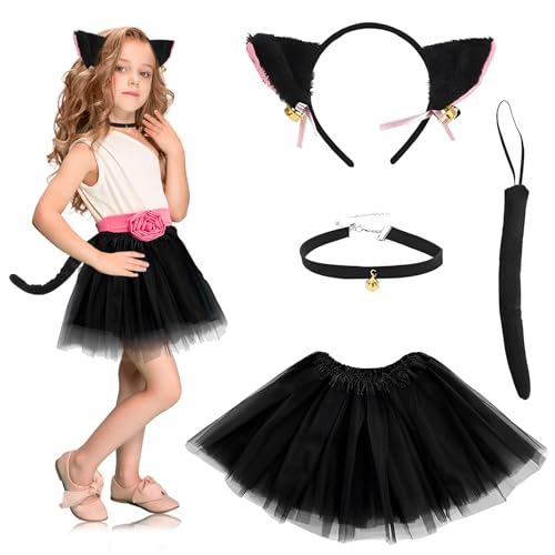 panemy Katzenkostüm Kinder, Katzen Kostüme für Kinder, mit Katzenohren Haarreif, Katzenschwanz, Glöckchen Halskette, Tüllrock Schwarz, für Karneval Halloween Cosplay Party panemy Katzenkostüm Kinder, Katzen Kostüme für Kinder, mit Katzenohren Haarreif, Katzenschwanz, Glöckchen Halskette, Tüllrock Schwarz, für Karneval Halloween Cosplay Party von panemy