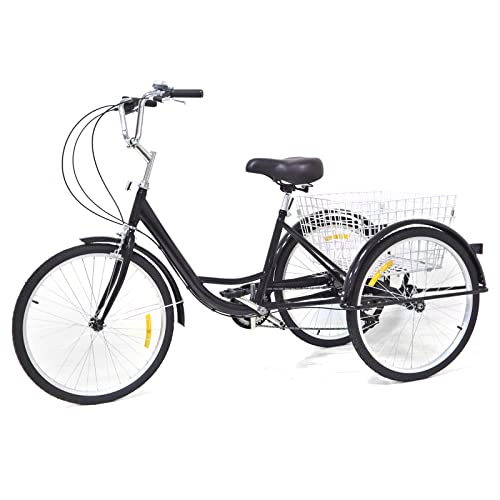 Dreirad für Erwachsene Tricycle for Adults 24 Zoll Erwachsenendreirad 8-Gang Senioren Tricycle Bike Einkaufskorb Schwarz von panfudongk