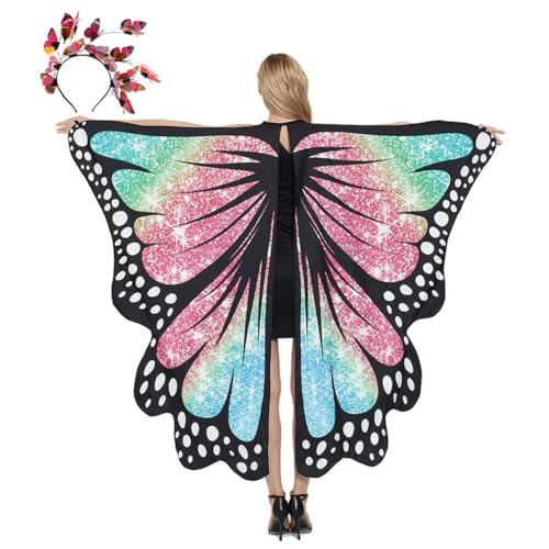 Karnevalskostüm Damen Schmetterling Umhang für Fasching mit Haarreif, Schmetterlingsflügel Schmetterlinge Flügel Schal Karneval Kostüm Erwachsene Poncho für Halloween Cosplay Party Karnevalskostüm Damen Schmetterling Umhang für Fasching mit Haarreif, Schmetterlingsflügel Schmetterlinge Flügel Schal Karneval Kostüm Erwachsene Poncho für Halloween Cosplay Party von panthem
