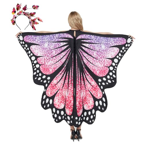 Karnevalskostüm Damen Schmetterling Umhang für Fasching mit Haarreif, Schmetterlingsflügel Schmetterlinge Flügel Schal Karneval Kostüm Erwachsene Poncho für Halloween Cosplay Party von panthem
