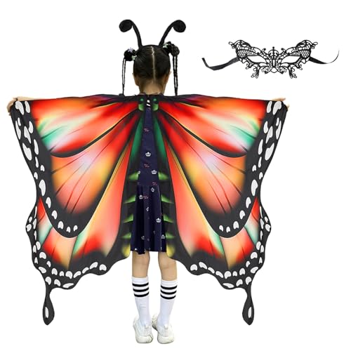 panthem Karnevalskostüm Damen Schmetterling Umhang für Fasching mit Haarreif, Schmetterlingsflügel Schmetterlinge Flügel Schal Karneval Kostüm Erwachsene Poncho für Halloween Cosplay Party von panthem