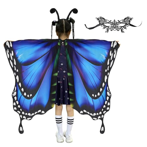 panthem Karnevalskostüm Damen Schmetterling Umhang für Fasching mit Haarreif, Schmetterlingsflügel Schmetterlinge Flügel Schal Karneval Kostüm Erwachsene Poncho für Halloween Cosplay Party von panthem