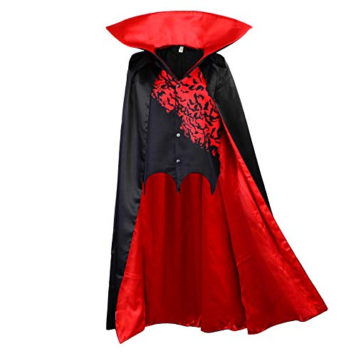 papapanda Vampir Umhang mit Weste Kinder Stehkragen Schwarz Rot Dracula Halloween Cape Kostüm Karneval Fasching Verkleidung Kleid (128) von papapanda
