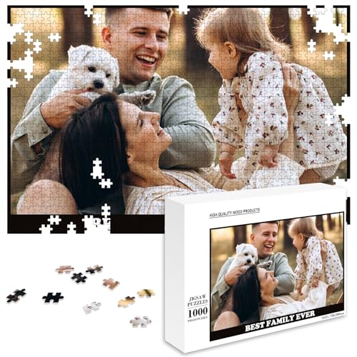 papasgix Fotopuzzle mit eigenem Bild Personalisiert, Individuell Foto Puzzle selber gestalten, Personalisiertes Puzzle mit Fotoschachtel Fotogeschenk für Erwachsen Kinder(1Foto+Text Bunt，1000Teile-A) von papasgix