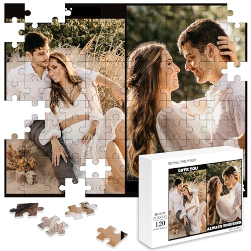 papasgix Fotopuzzle mit eigenem Bild Personalisiert, Individuell Foto Puzzle selber gestalten, Personalisiertes Puzzle mit Fotoschachtel Fotogeschenk für Erwachsen Kinder(2Foto+Text Bunt，120Teile-A) von papasgix