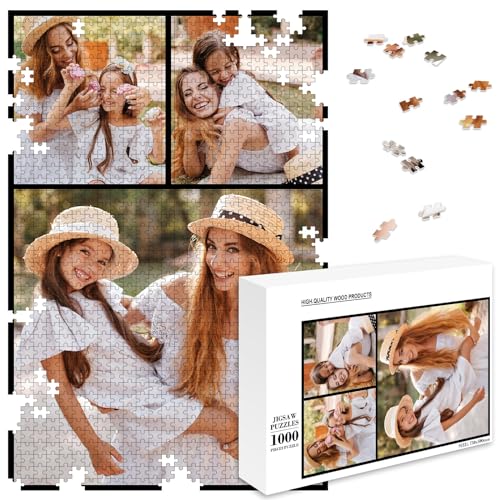 papasgix Fotopuzzle mit eigenem Bild Personalisiert, Individuell Foto Puzzle selber gestalten, Personalisiertes Puzzle mit Fotoschachtel Fotogeschenk für Erwachsen Kinder(3Foto Bunt，1000Teile-B) von papasgix