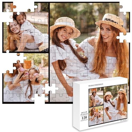 papasgix Fotopuzzle mit eigenem Bild Personalisiert, Individuell Foto Puzzle selber gestalten, Personalisiertes Puzzle mit Fotoschachtel Fotogeschenk für Erwachsen Kinder(3Foto Bunt，120Teile-A) von papasgix