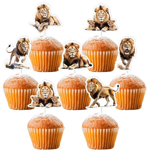 Lion Party Dekorationen 24 Stück Lion Cupcake Toppers African Lion Cupcake Picks Dschungel Safari Kuchen Dekorationen für Wildtiere Geburtstagsfeier Baby Dusche Zubehör von partiqla