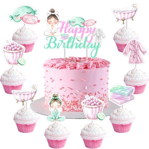 Spa-Kuchenaufsätze, 25 Stück, Spa, Happy Birthday, Kuchendekoration und Bademantel, Badewanne, Cupcake-Topper, Spa-Party, Kuchendekorationen für Mädchen und Frauen, Geburtstagsparty-Zubehör von partiqla