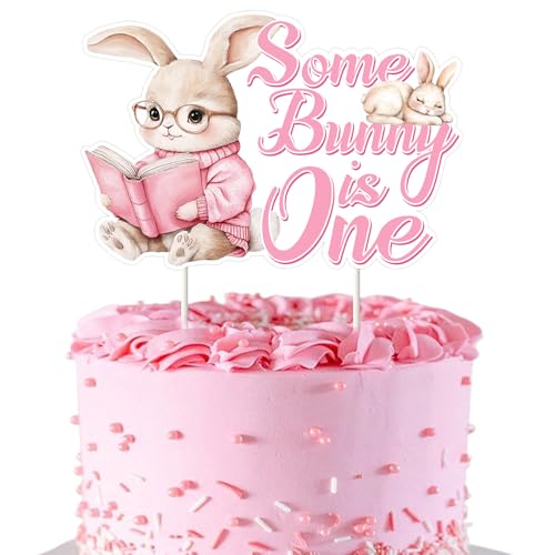 Tortenaufsatz "Some Bunny is One" für den 1. Geburtstag, rosa Kaninchen, Kuchendekoration, niedliches Tier, Kuchendekoration für Mädchen, Partyzubehör von partiqla
