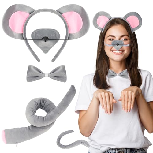 patinadrift 4 Stück Maus Kostüm Set,Verkleidung Tierkostüm Kit Maus Ohren Haarbänder Maus Nase Fliege Schwanz,Tier Kostüm Zubehör für Erwachsene Karneval Halloween patinadrift 4 Stück Maus Kostüm Set,Verkleidung Tierkostüm Kit Maus Ohren Haarbänder Maus Nase Fliege Schwanz,Tier Kostüm Zubehör für Erwachsene Karneval Halloween von patinadrift