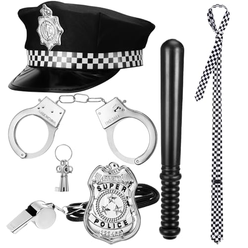 patinadrift 6 Stück Polizei Kostüm Zubehör,Kostüm Zubehör Set mit Polizei Handschellen Polizeimütze Polizeimarke Taktstock und Binden für Cosplay Mottoparty patinadrift 6 Stück Polizei Kostüm Zubehör,Kostüm Zubehör Set mit Polizei Handschellen Polizeimütze Polizeimarke Taktstock und Binden für Cosplay Mottoparty von patinadrift