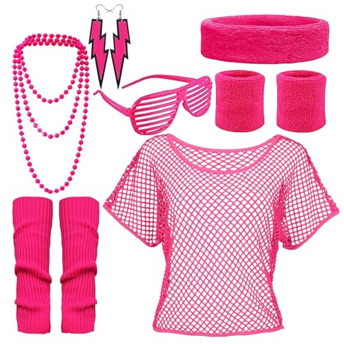 pclapora 80er 90er Jahre Outfit Damen, 80er Jahre Outfit Damen, Retro Trainingsanzug Kostüm, Retro Party Accessoires, mit Netzshirt Stirnband Ohrring Halskette Brille, für Karneval Halloween pclapora 80er 90er Jahre Outfit Damen, 80er Jahre Outfit Damen, Retro Trainingsanzug Kostüm, Retro Party Accessoires, mit Netzshirt Stirnband Ohrring Halskette Brille, für Karneval Halloween von pclapora