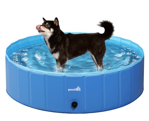 Pecute Hundepool Schwimmbad für Hunde und Katzen, Swimmingpool Hund Planschbecken Hundebadewanne, Faltbarer Pool für Kinder und Hund Katze, L Blau (120 * 30cm,330L) von pecute