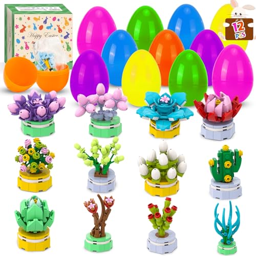 Ostergeschenke Kinder, 12 Stück Ostereier zum Befüllen mit Bausteinen für Sukkulenten, Plastik Ostereier 8.5 cm x 5.5 cm, Perfekt für Osterkörbchen, Deko für Party, Klassenzimmer & Osteranreize von peiranup