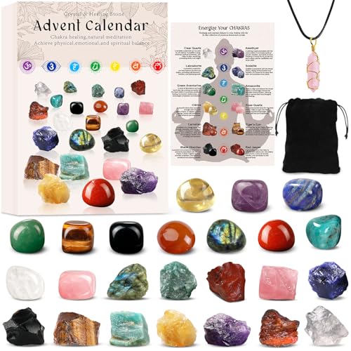 Adventskalender 2025 Frauen Kristalle, Weihnachts Countdown mit 24 Chakra-Kristallen und Identifikationsblatt, Perfekt zum Lernen, Sammeln und Dekorieren. Geschenkidee für Erwachsener und Kinder von peiranup