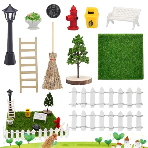 peiyee Miniatur Garten Deko 1:12 Puppenhaus, Miniatur Garten Zubehör für Dekorieren von Minigärten, Miniatur Möbel Puppenhaus Garten mit Kunstrasen/Zaun/Baum/Holzleiter/Straßenlampe/Besen peiyee Miniatur Garten Deko 1:12 Puppenhaus, Miniatur Garten Zubehör für Dekorieren von Minigärten, Miniatur Möbel Puppenhaus Garten mit Kunstrasen/Zaun/Baum/Holzleiter/Straßenlampe/Besen von peiyee