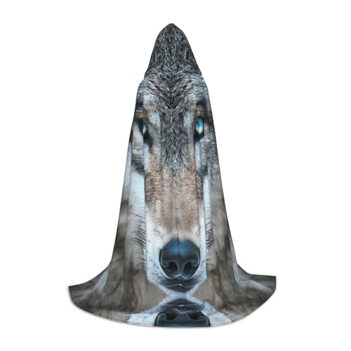 peiyeety Blue Eyes Wolfprinting Kapuzenumhänge für Teenager Kapuzenumhang Halloween Weihnachtsumhang von peiyeety
