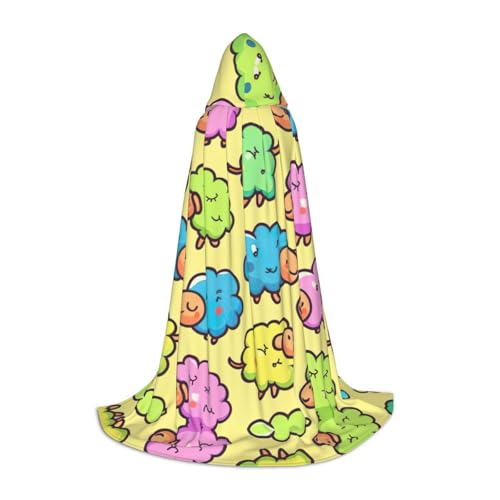peiyeety Niedlicher bunter Schaf-Cartoon-Musterdruck mit Kapuzenumhang für Teenager mit Kapuze, Halloween-Weihnachtsumhang von peiyeety