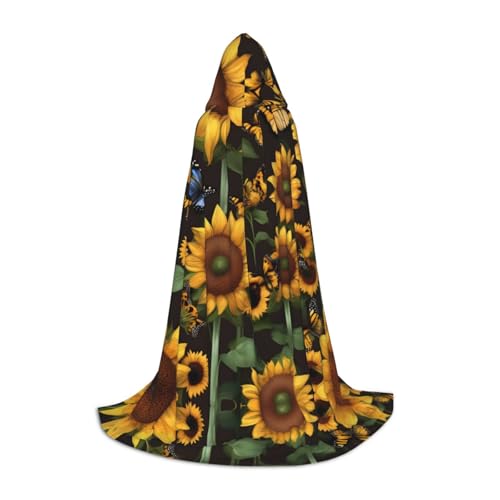 peiyeety Sonnenblumen-Blumen-Schmetterlinge, Kunstdruck, Kapuzenumhang für Teenager, Kapuzenumhang, Halloween-Weihnachtsumhang von peiyeety