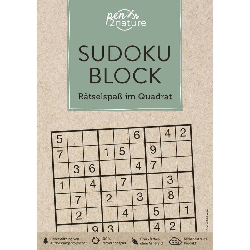 Sudoku-Block: Rätselspaß im Quadrat. 192 Sudokus in 3 Schwierigkeitsstufen von pen2nature