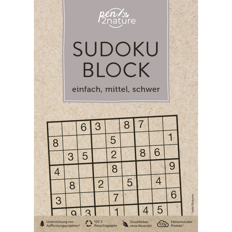 Sudoku-Block: einfach, mittel, schwer. 192 Sudokus in 3 Schwierigkeitsstufen von pen2nature