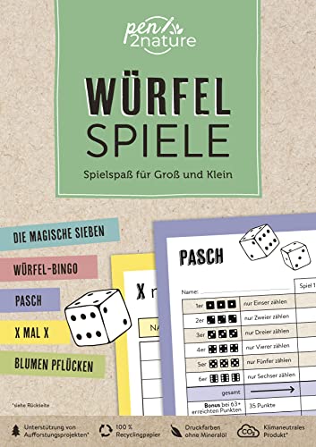 Würfelspiele | Spielspaß für Groß und Klein: Nachhaltiger Spieleblock auf Recyclingpapier mit über 300 Vorlagen für die ganze Familie | Würfel-Spielblock für Spieleabende (pen2nature books) von NAUMANN & GÖBEL VERLAGSG.