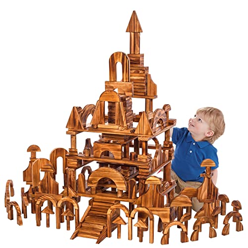 Mittlere karbonisierte Holzbausteine für den Außenbereich für Kinder große sensorische Holzbauspielzeuge für den Innenbereich für die Vorschule (S1#: 43 Stück, 5,4 lbs (2,45 kg)) von penepico