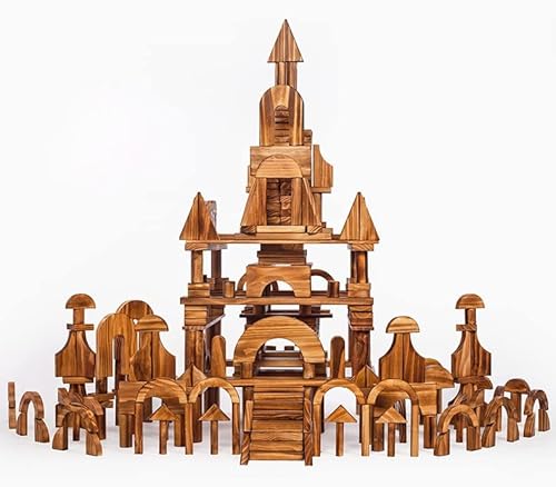 Mittlere karbonisierte Holzbausteine für den Außenbereich für Kinder große sensorische Holzbauspielzeuge für den Innenbereich für die Vorschule (S2#: 57 Stück, 4,85 kg) von penepico