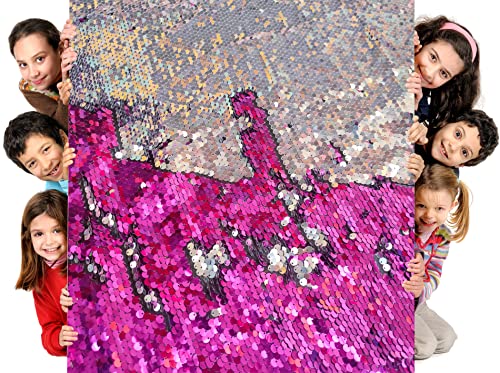 penepico Sensorischer Wand-Pailletten-Flip-Stoff für Kinder, Zweifarbiger Pailletten-Paillettenstoff, taktiler sensorischer Spielstoff für autistische Kinder (lila+Silber, 0.5yard(45cm*125cm)) von penepico