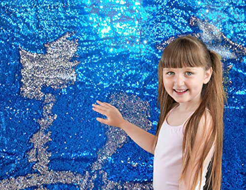 penepico Sensorischer Wand-Pailletten-Flip-Stoff für Kinder, Zweifarbiger Pailletten-Paillettenstoff, taktiler sensorischer Spielstoff für autistische Kinder (saphirblau+Silber, 1yard(91cm*125cm)) von penepico