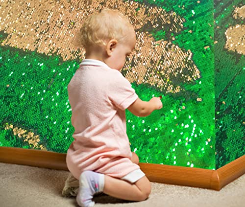 penepico Sensorischer Wand-Pailletten-Flip-Stoff für Kinder, Zweifarbiger Pailletten-Paillettenstoff, taktiler sensorischer Spielstoff für autistische Kinder (smaragdgrün + Gold, 1yard(91cm*125cm)) von penepico