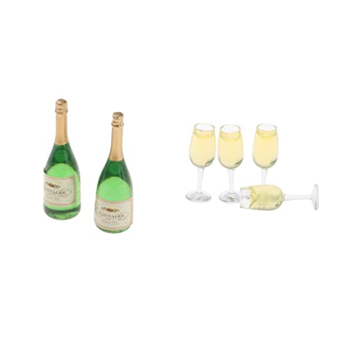 10 Dekoration Wein Champagner Flasche Weinglas für 1:12 Puppenstube Esstisch 