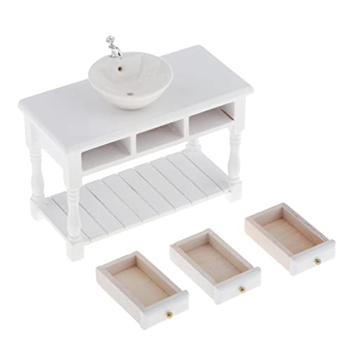 perfk 1:12 Puppenhaus Miniatur Keramik Rundes Waschbecken Waschbecken Und Schrank, Weiß, wie beschrieben von perfk