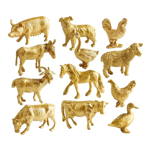 perfk 12-teiliges Bauernhoftier-Modell, pädagogisches Lernspielzeug, Miniaturen, Tierspielzeugfiguren-Set für die Heimdekoration, Schreibtisch-Dekor von perfk