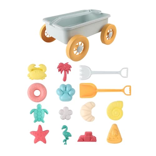 perfk 15x Strandspielzeug-Sandset, Strandsandspielzeug, inklusive Sandmodellen, Reise-Strandwagen, Pizza-Flamingo-Sandspielzeugset für Jungen und Mädchen von perfk