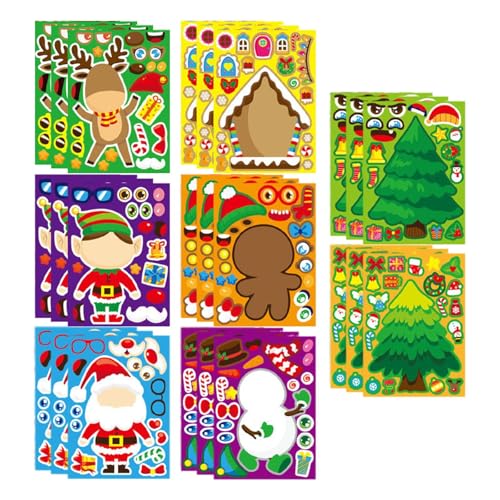 perfk 24 Blätter Weihnachtsaufkleber mit Weihnachtsmotiv, Partygeschenke, Spiel für Kleinkinder, Geschenke, dekorative Dekoration, Weihnachtsaufkleber zum, Style A von perfk