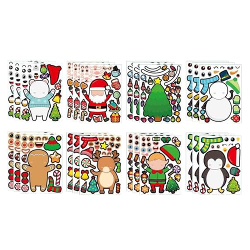 perfk 24 Blätter Weihnachtsaufkleber mit Weihnachtsmotiv, Partygeschenke, Spiel für Kleinkinder, Geschenke, dekorative Dekoration, Weihnachtsaufkleber zum, Style B von perfk