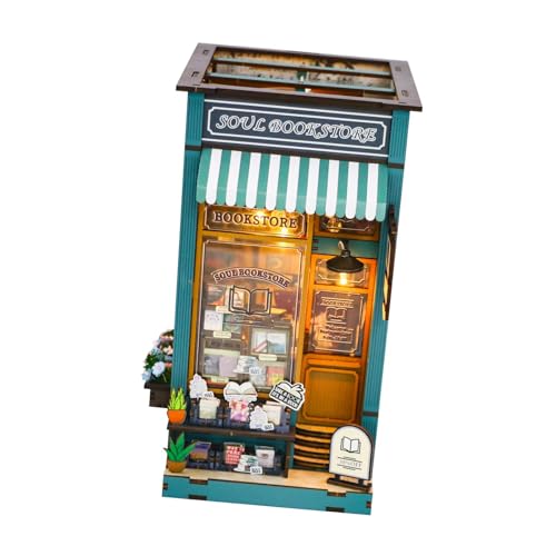 perfk 3D-Miniatur-Puppenhaus-Bausätze aus Holz, 3D-Puzzles, mit Möbeln und Ornamenten, Mode-Sammlerstücke, Buchstützen, Modellraum-Box von perfk
