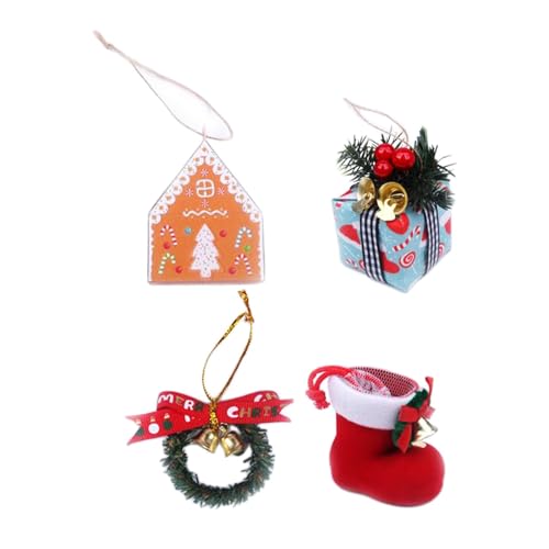 perfk 4 Stück 1:12 Puppenhaus, Weihnachtshandwerk, Weihnachtsfeier-Dekoration, vorgetäuschte Spielzeuge, Puppenhaus, Mini-Weihnachtskranz von perfk