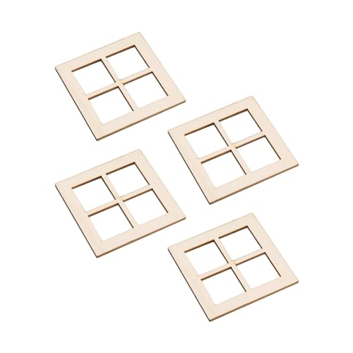 perfk 4 Stücke 1/12 Winzige Holzfenster Modell Mini Fensterrahmen Modell Puppenhaus Möbel Holzfenster von perfk