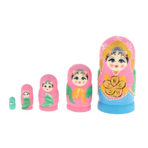 perfk 5-teiliges -Puppen-Set, russische -Puppen, handbemaltes, stapelbares Holzset für Kleinkinder, Geburtstagsgeschenk, ROSA von perfk
