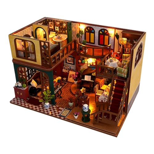 perfk DIY-Miniatur-Puppenhaus-Sets, kleines Haus-Spielzeug, mit Möbeln und Ornamenten, Puppenhaus-Modell für Kinder, Kinder, Erwachsene von perfk