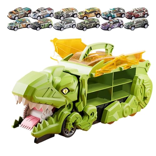 perfk Dinosaurier-Transport-LKW-Träger-Spielzeugset, Dinosaurier-Figurenspielzeug, Dinosaurier-LKW für Partyzubehör ab 3 Jahren, grün mit 12 Autos von perfk