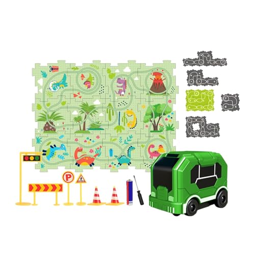 perfk Eisenbahnwaggon-Puzzles, Brettspielzeug, pädagogisches Puzzle, Schienenauto-Spielset mit Fahrzeugen, frühe Entwicklung, Kleinkinder, 12-teiliges Dinosaurier-Thema von perfk