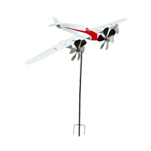 perfk Flugzeug-Windskulptur, Flugzeug-Windmühle, Gartenpfahl, Wetterfahne, Windmühle aus für den Außenbereich, für den Hof, Zuhause, von perfk